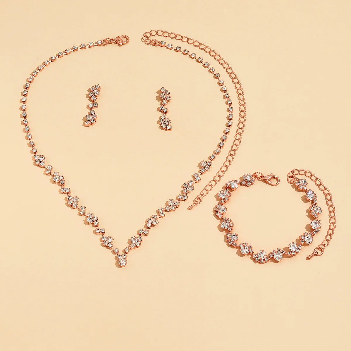 Rose Gold Rhinestone Wedding Jewelry Set for Brides