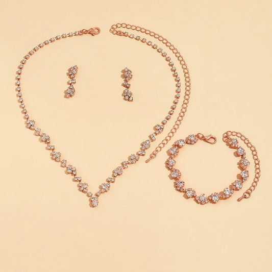 Rose Gold Rhinestone Wedding Jewelry Set for Brides