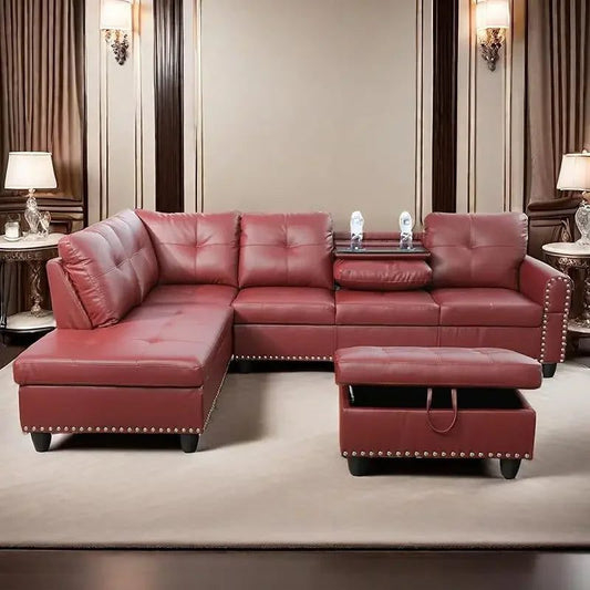 Modern L-Shaped Sofa with Ottoman for Living Room