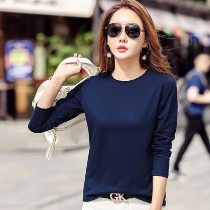 Plus Size Long Sleeve Cotton T-Shirts for Women
