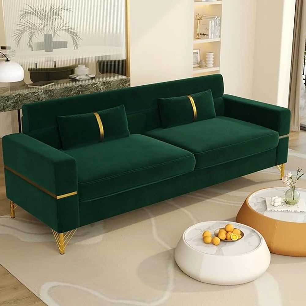 Modern Velvet 3 Seater Sofa with Pillows