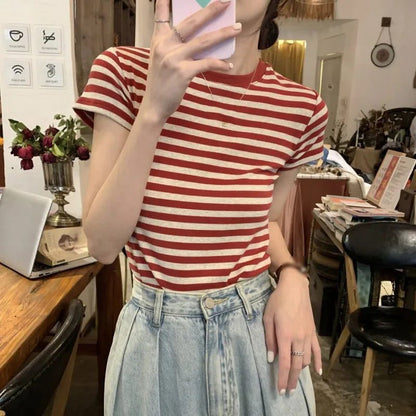 Casual Women's Striped O-Neck Summer T-Shirt