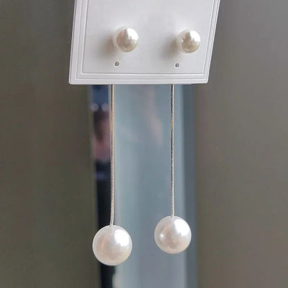 Korean Pearl Drop Earrings with Long Tassels