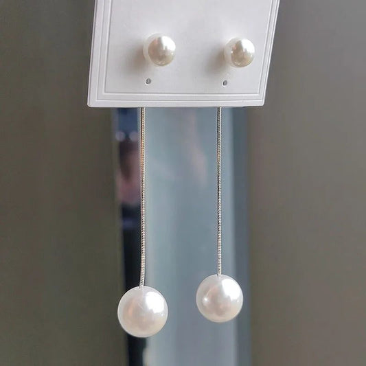 Korean Pearl Drop Earrings with Long Tassels