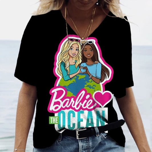 Vintage 3D Print V-Neck T-Shirt for Women