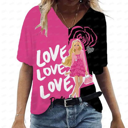 Anime V-Neck Summer T-Shirt for Women