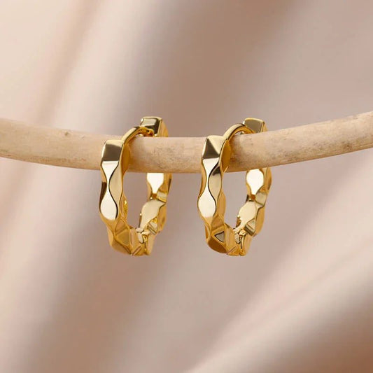 Waterproof Heart Zircon Gold Hoop Earrings