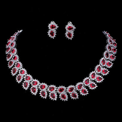 Luxury Retro Red Zirconia Wedding Jewelry Set