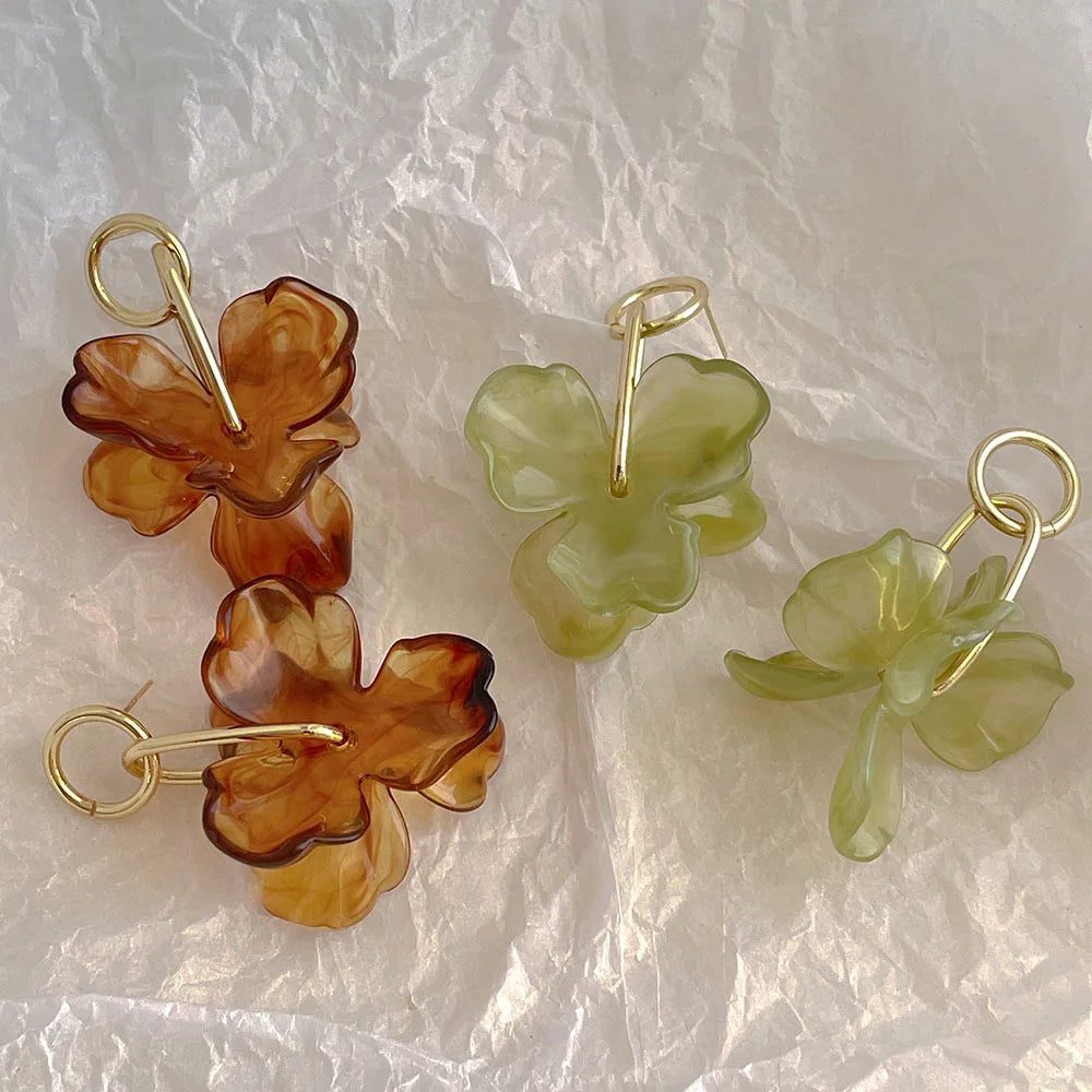 Vintage Amber Flower Earrings for Women