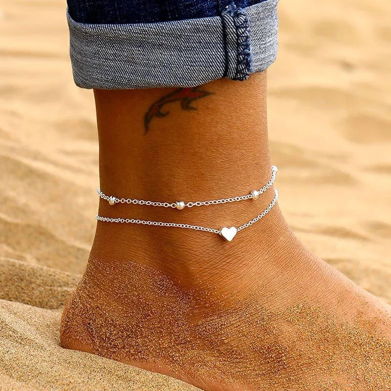 Waterproof Double-Layer Gold Anklets for Women
