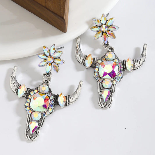 Vintage Colorful Rhinestone Western Bullfight Earrings