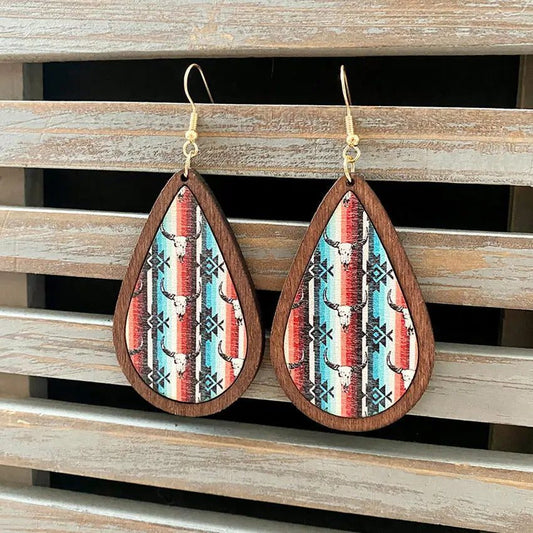 Western Cactus Bull Teardrop Earrings for Women