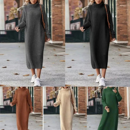 Women Loose High Collar Long Sweater Dress
