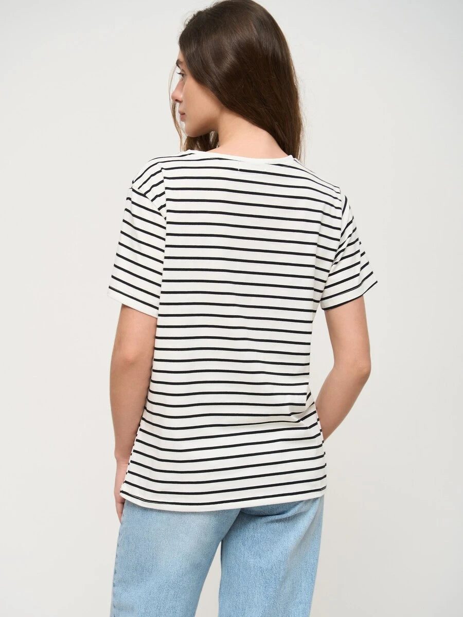 Cozy Striped Short Sleeve T-Shirts for Women