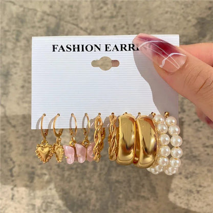 Boho Vintage Gold Hoop Earrings Set