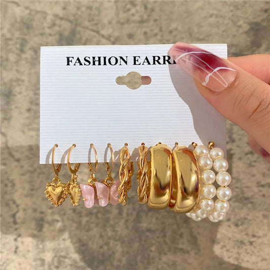 Boho Vintage Gold Hoop Earrings Set