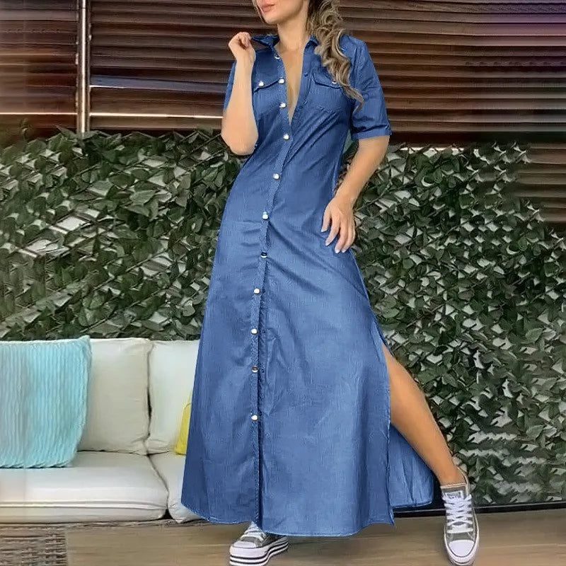 Trendy Casual Denim Shirt Dresses for Women