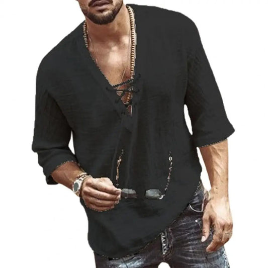 Men's Casual White Linen Short Sleeve Shirt