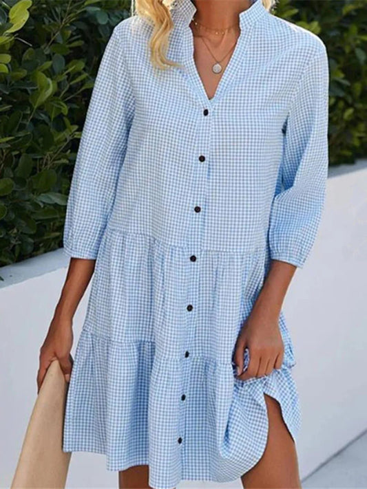 Elegant Summer Checkered Midi Dress Shirt