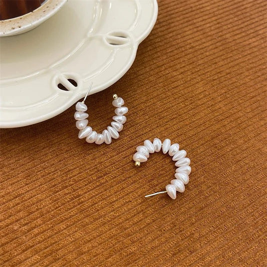 Trendy C-Shaped Pearl Hoop Earrings for Women