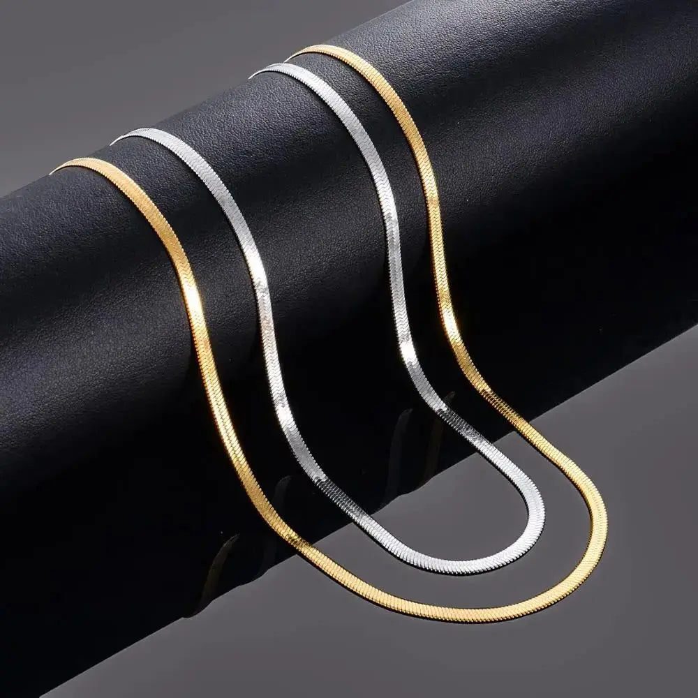 18k Gold Plated Waterproof Herringbone Necklace