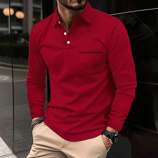 Men's Long Sleeve Pocket Polo T-Shirt