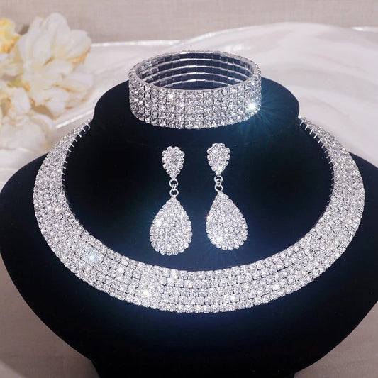 Luxury Silver Rhinestone Wedding Jewelry Set