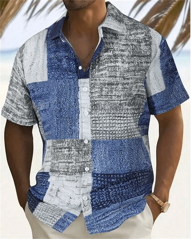 2024 Men's Color Block Hawaiian Beach Shirt