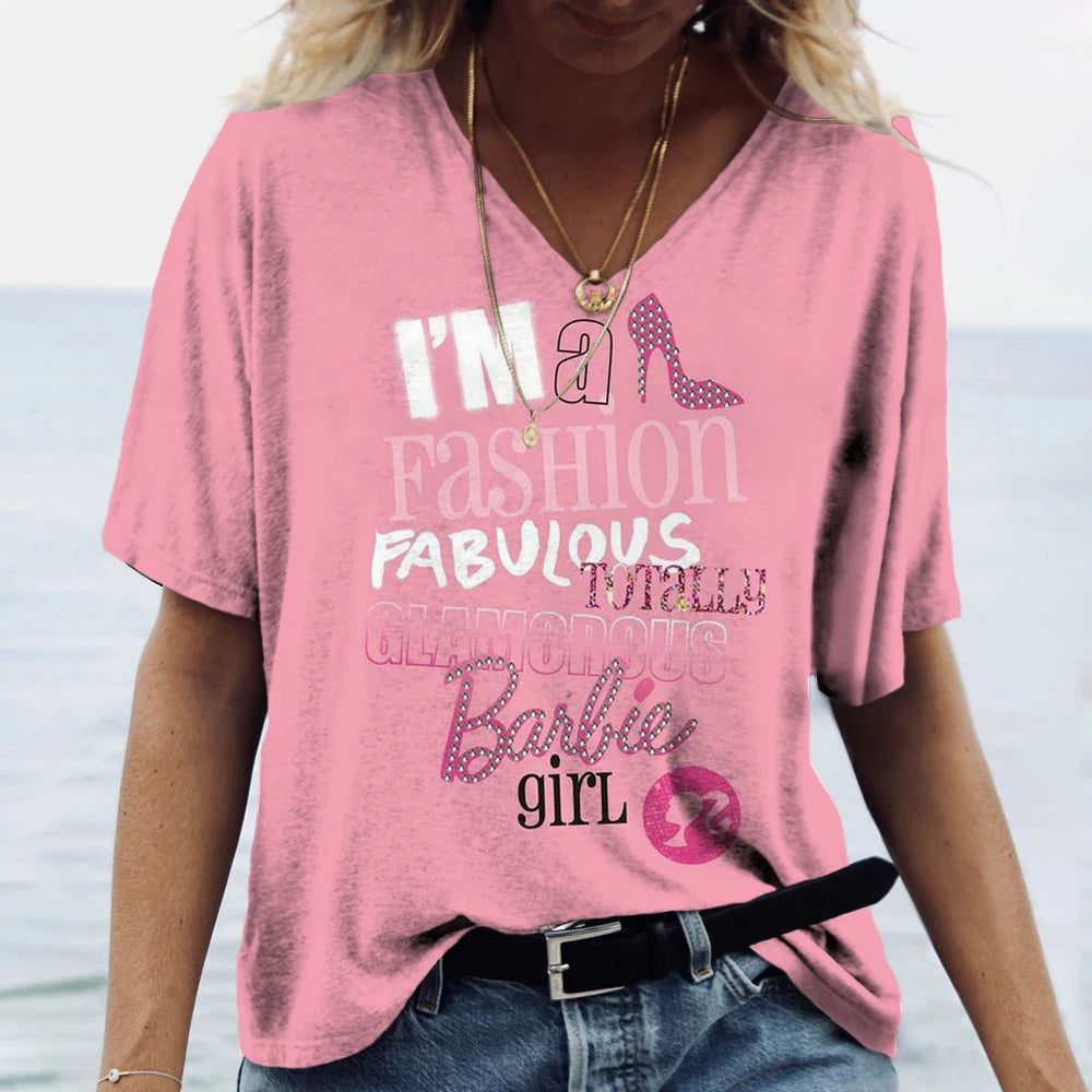 Classic Pink V-Neck T-Shirt for Women