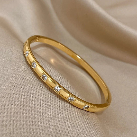 Waterproof Rhinestone Gold Cuff Bracelet for Women