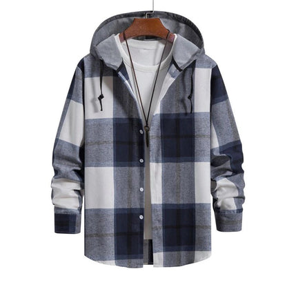 Men's Purple Plaid Flannel Shirt with Hoodie