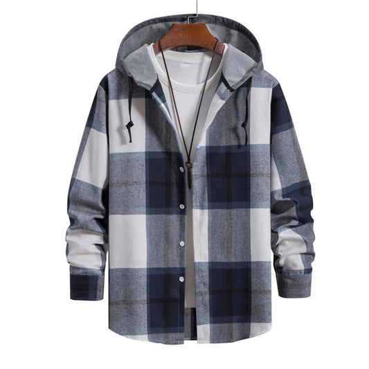 Men's Purple Plaid Flannel Shirt with Hoodie