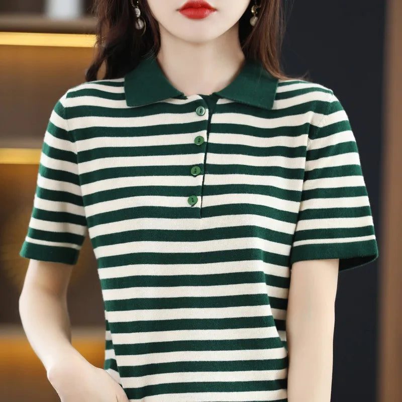 Casual Striped Short Sleeve Polo Shirt