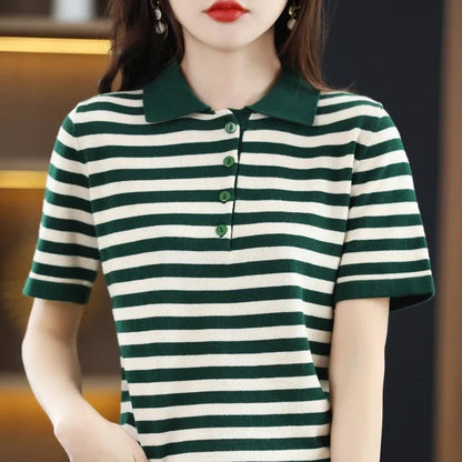 Casual Striped Short Sleeve Polo Shirt