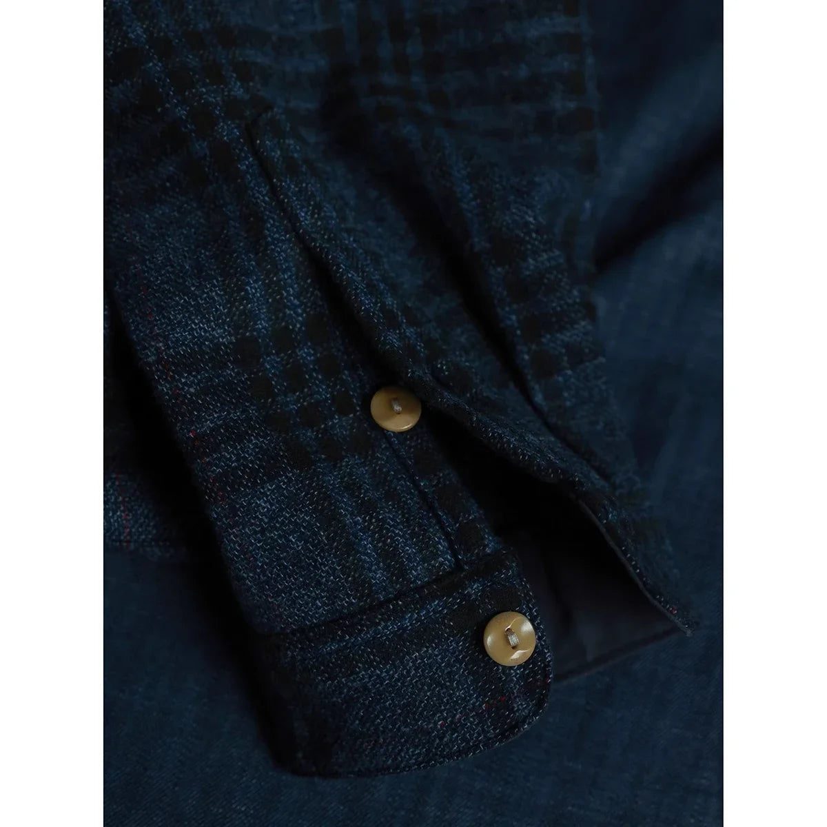 Vintage Men's Plaid Band Collar Flannel Shirt
