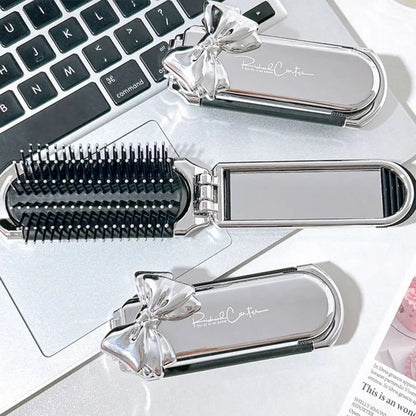 Portable Pink Silver Folding Comb Mirror Tool