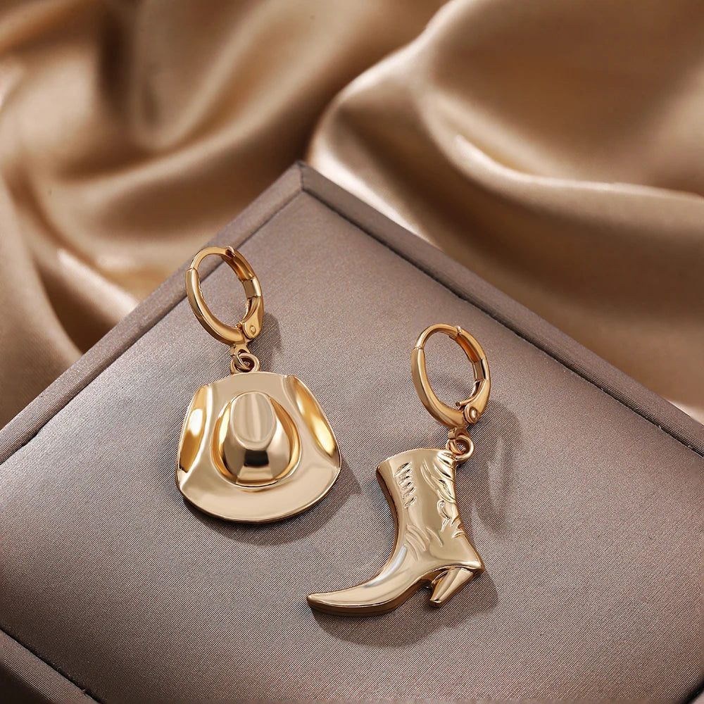 Unisex Gold Plated Cowboy Hat Earrings