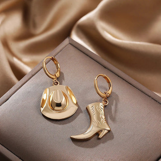 Unisex Gold Plated Cowboy Hat Earrings