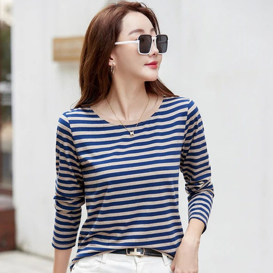2023 Women's Striped Long Sleeve Cotton Tee