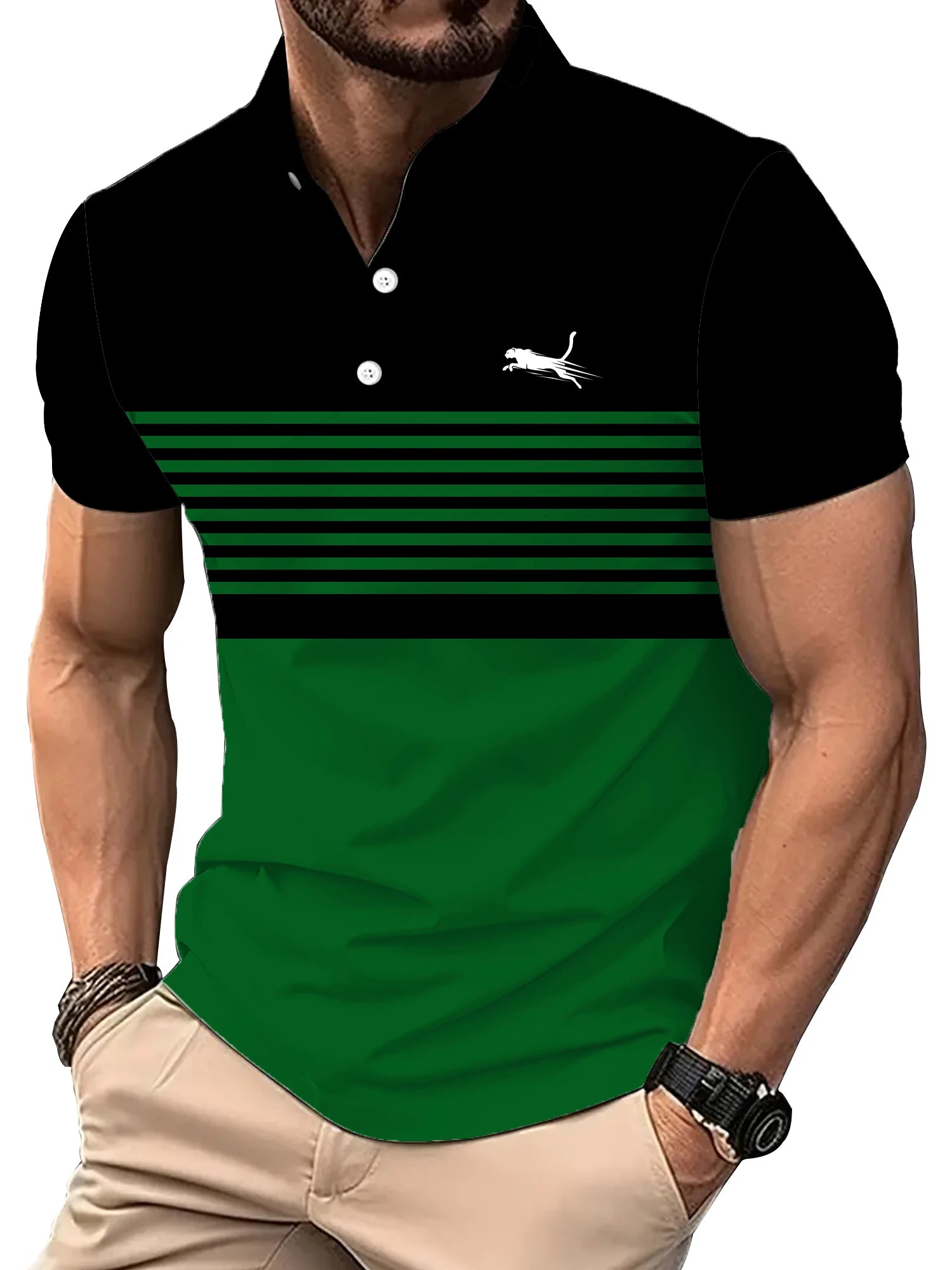 Men's Casual Striped Golf Polo Shirt