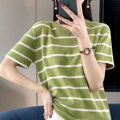 Casual Striped Cotton T-Shirt for Women