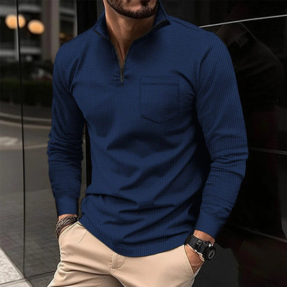 Men's Long Sleeve Polo Neck Pocket T-shirt
