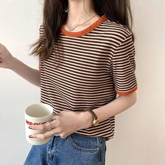 Women's Striped Short Sleeve Summer T-shirt