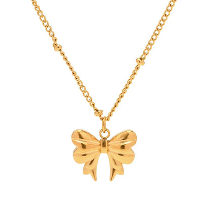 Trendy Waterproof 18K Gold Bow Pendant Necklace