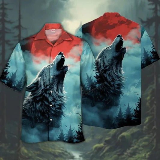 3D Wolf Print Hawaiian Shirt for Men