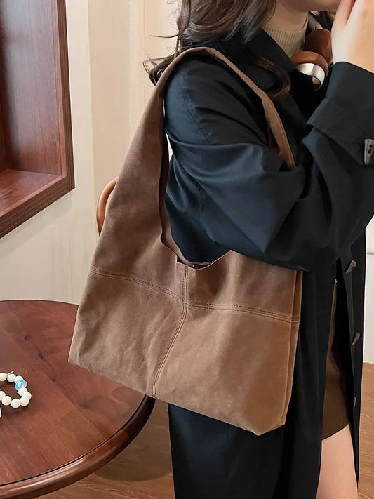 2024 Vintage Brown Faux Suede Shoulder Bag