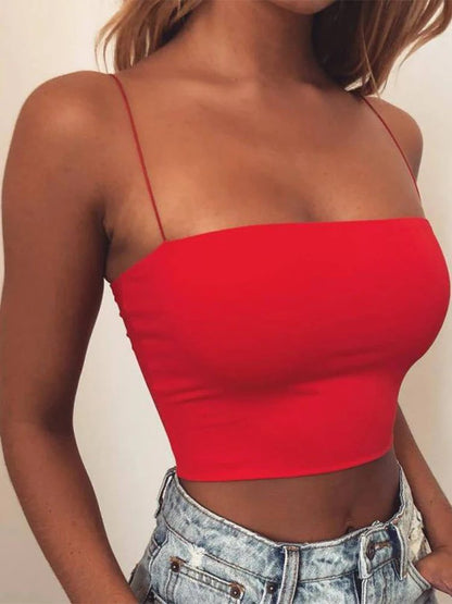 Women Spaghetti Strap Crop Top Sleeveless