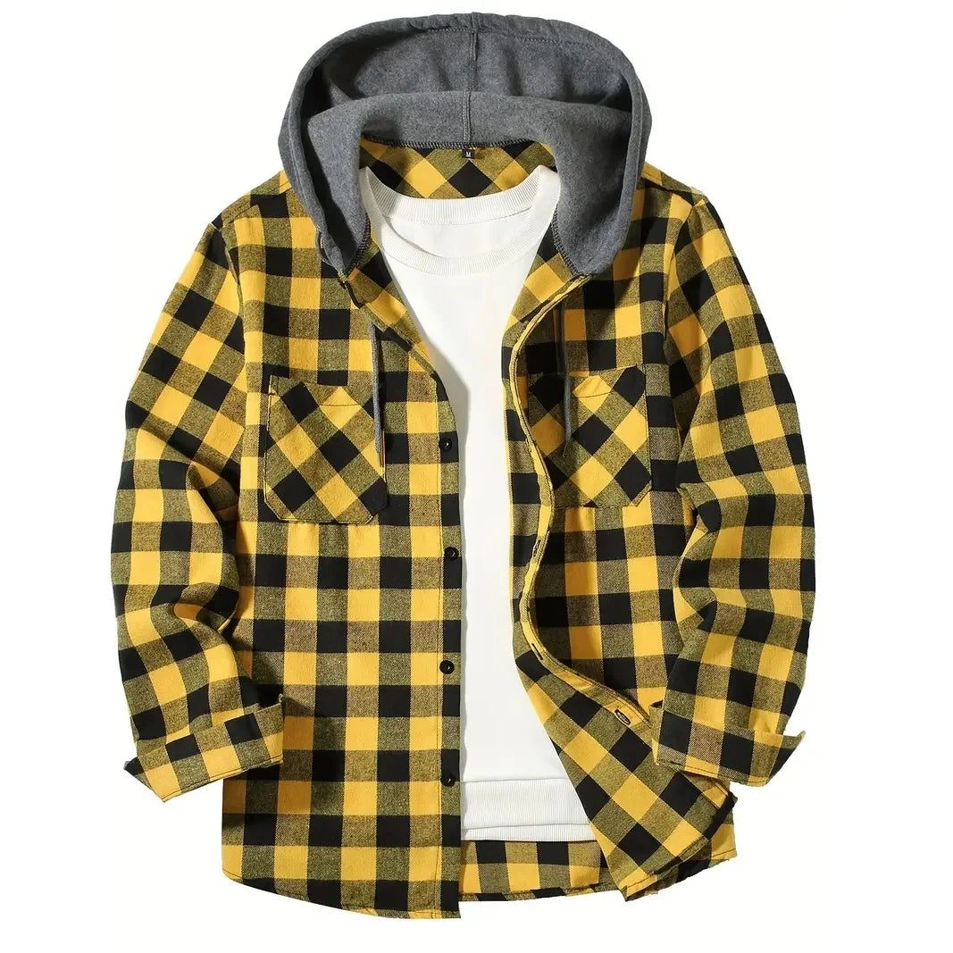 Men's Classic Plaid Flannel Hoodie Shirt
