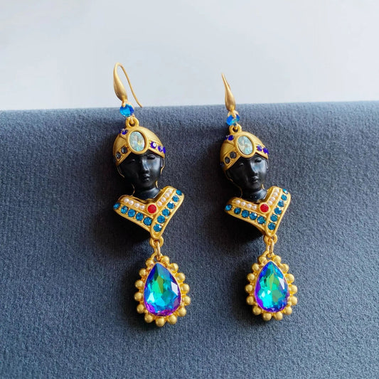 Elegant Vintage Blue Crystal Western Earrings