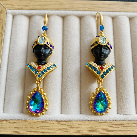 Elegant Vintage Blue Crystal Western Earrings